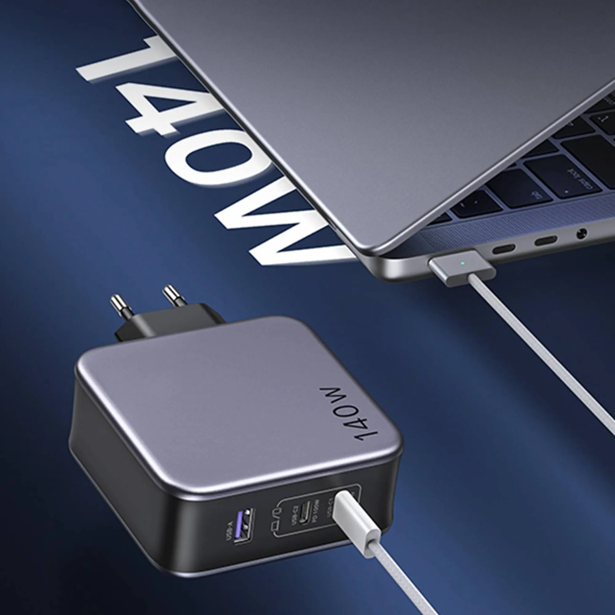 Купить Зарядное устройство Ugreen CD289 3xUSB 140W GaN (2хUSB-C+USB-A) with C to C Cable 1.5 м Gray  (90549) - фото 9