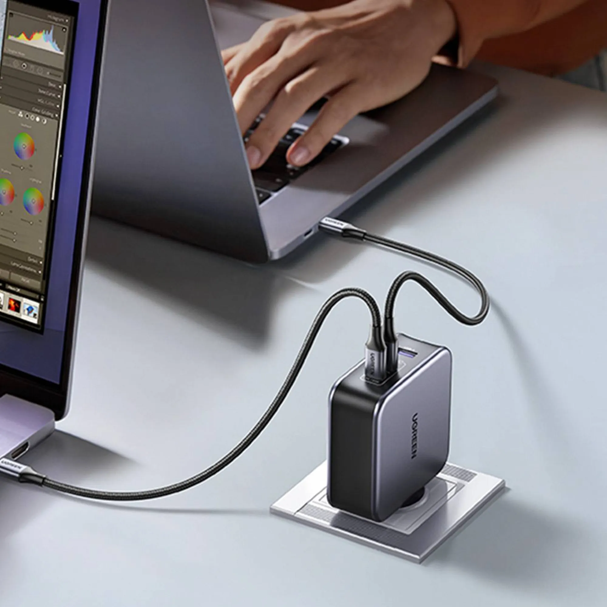 Купить Зарядное устройство Ugreen CD289 3xUSB 140W GaN (2хUSB-C+USB-A) with C to C Cable 1.5 м Gray  (90549) - фото 10