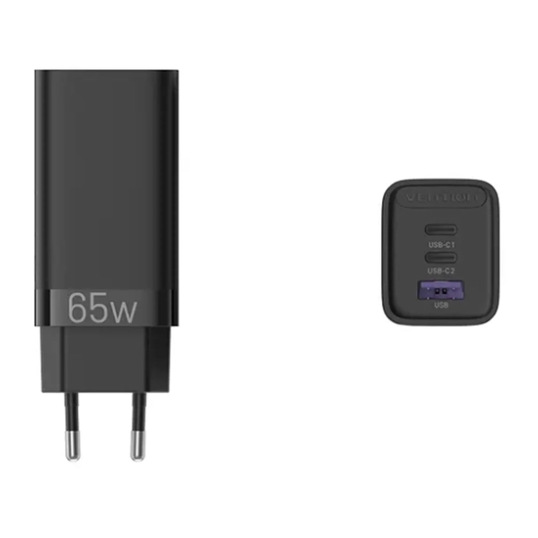 Купить Зарядное устройство Vention 3xUSB 65W (USB-Cx2+USB-A) PD3.0+QC4.0 Black (FEDB0-EU) - фото 2