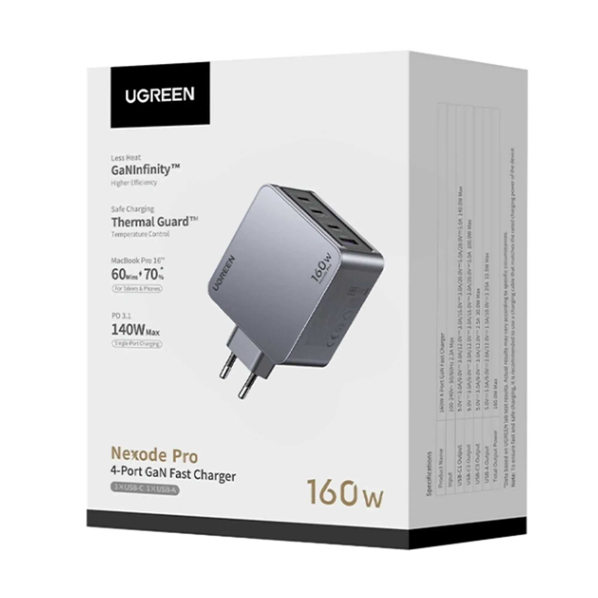 Купить Зарядное устройство Ugreen Nexode Pro X763 4xUSB 160W GaN (3xType-C+USB-A) Gray (25877) - фото 3