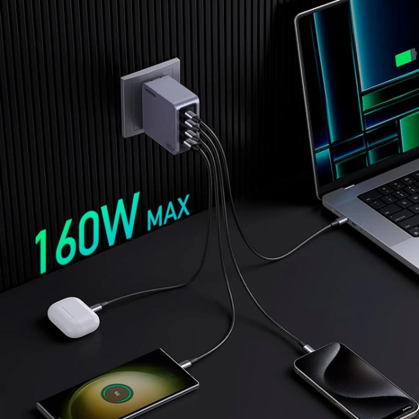 Купить Зарядное устройство Ugreen Nexode Pro X763 4xUSB 160W GaN (3xType-C+USB-A) Gray (25877) - фото 5