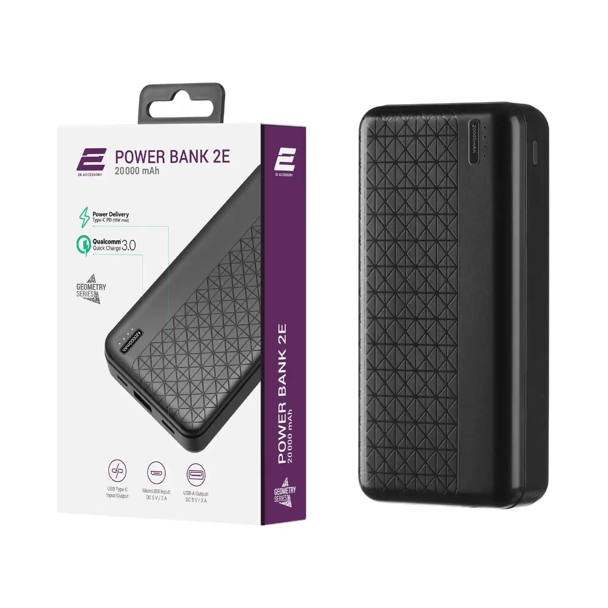 Купити Павербанк УМБ 2E Geometry 20000мА, 18Вт, PD, QC (2E-PB2004PD-BLACK) Black - фото 4