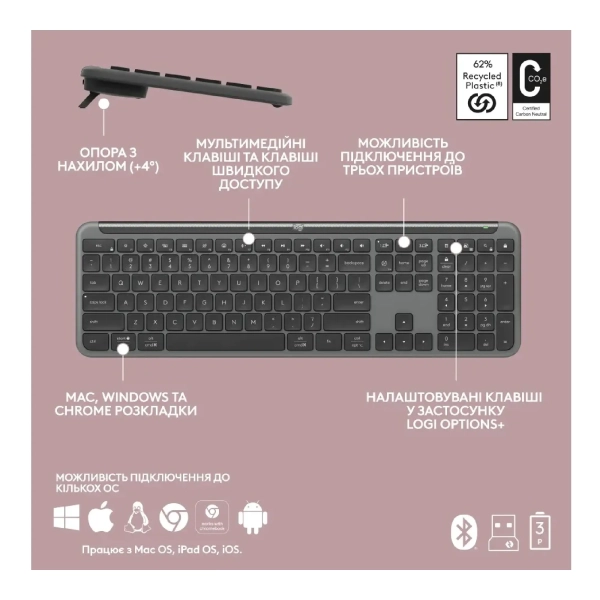 Купить Клавиатура Logitech Signature Slim Wireless Keyboard K950 Graphite (920-012465) - фото 3