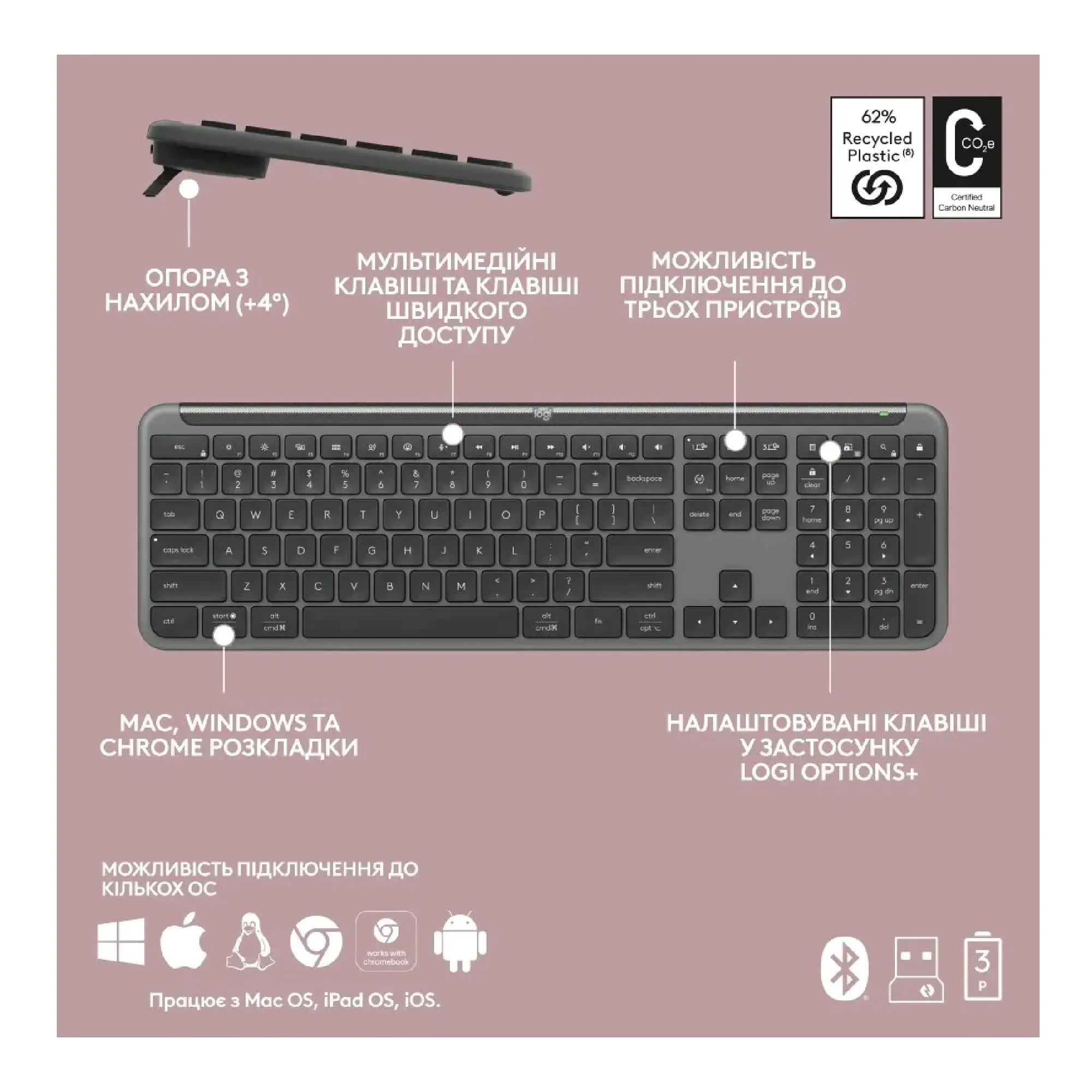 Купить Клавиатура Logitech Signature Slim Wireless Keyboard K950 Graphite (920-012465) - фото 3