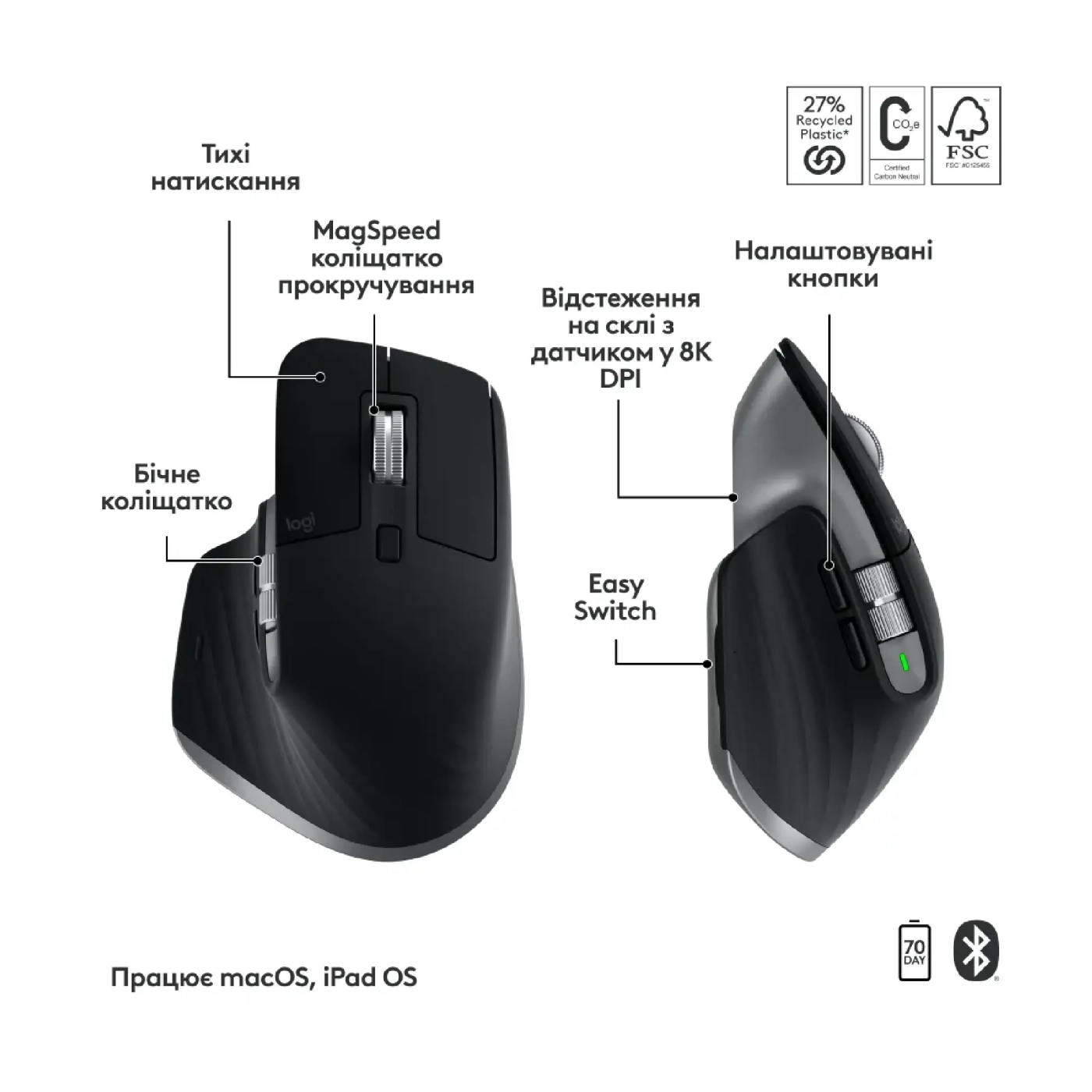 Купить Комплект клавиатура и мышь Logitech MX Keys S Combo for Mac Space Gray (920-012845) - фото 6