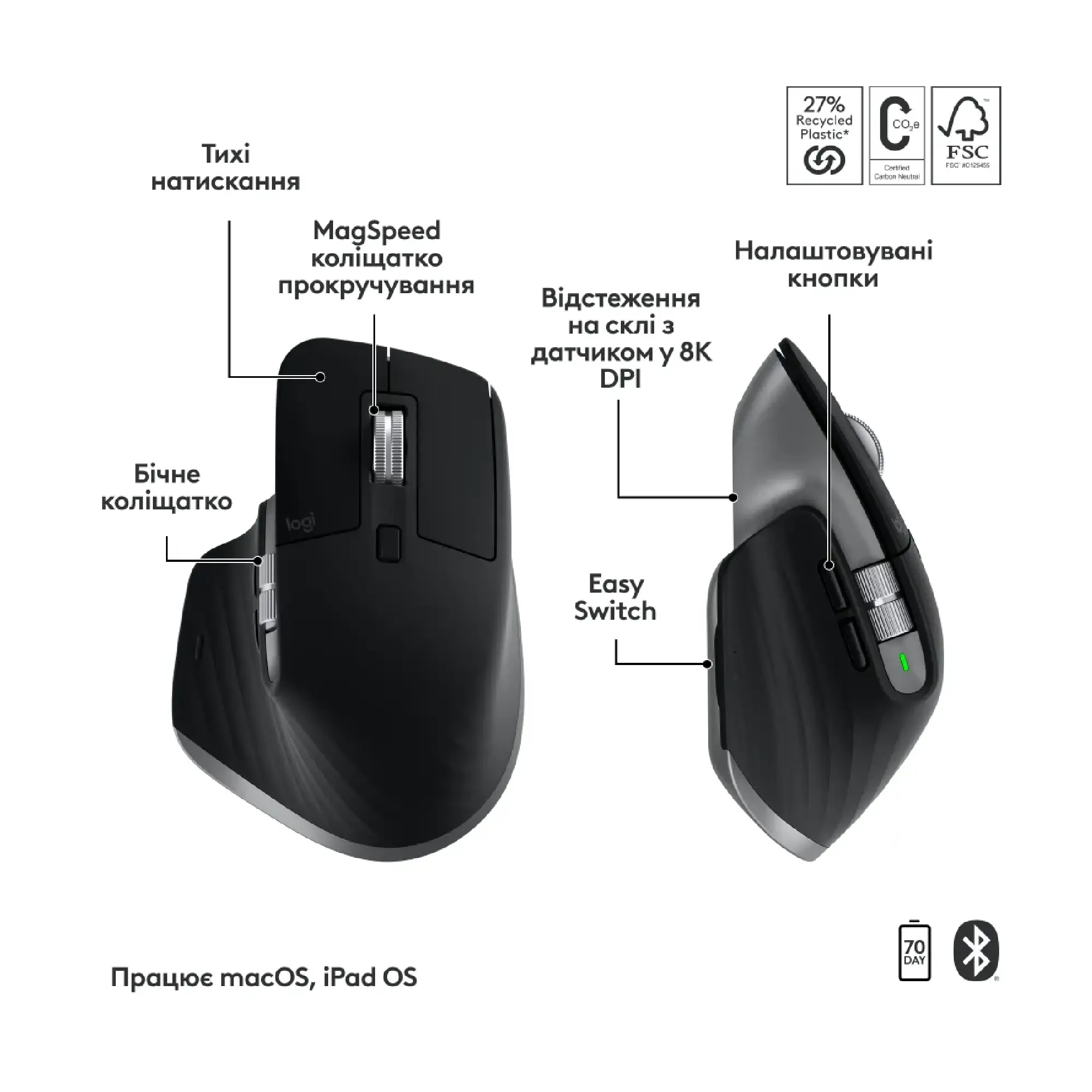 Купить Комплект клавиатура и мышь Logitech MX Keys S Combo for Mac Space Gray (920-012845) - фото 6