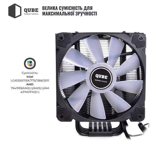 Купить Процессорный кулер QUBE QB-OL201 (120mm/4pin/800-1500RPM/30.8dBA/мак. TDP 135W/4 тепл. трубки) - фото 5