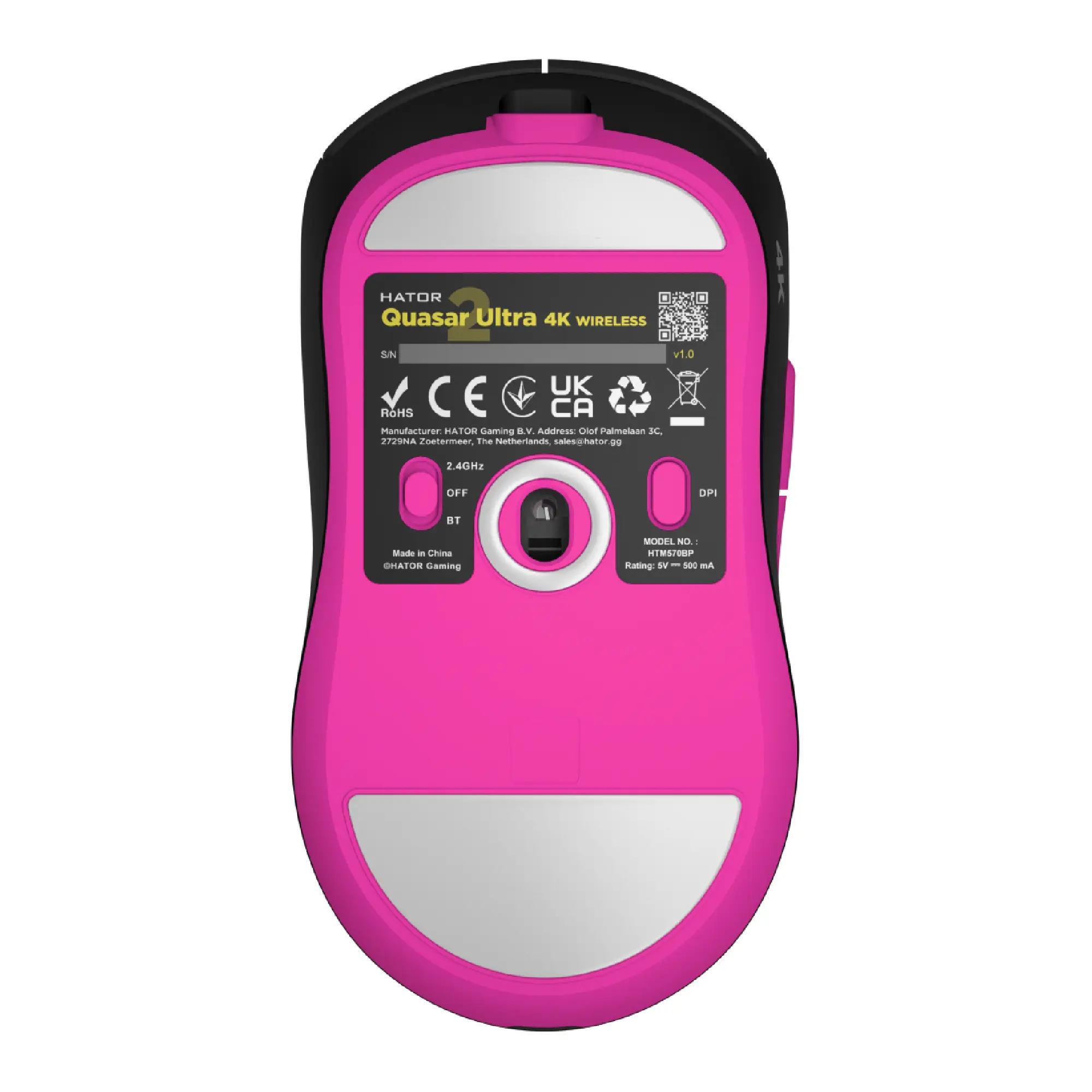 Купить Мышь HATOR Quasar 2 Ultra 4K wireless Black/Pink (HTM570BP) - фото 3