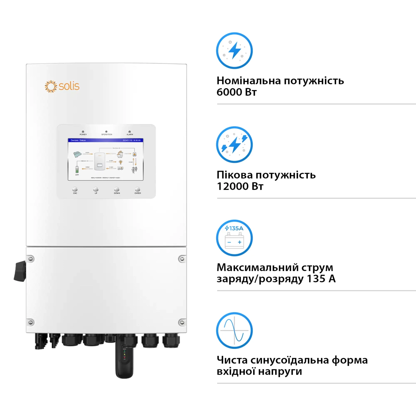 Купить Гибридный инвертор Solis S6-EH1P6K-L-PLUS 6KW 48V 2 MPPT Wi-Fi 220V Однофазный - фото 2
