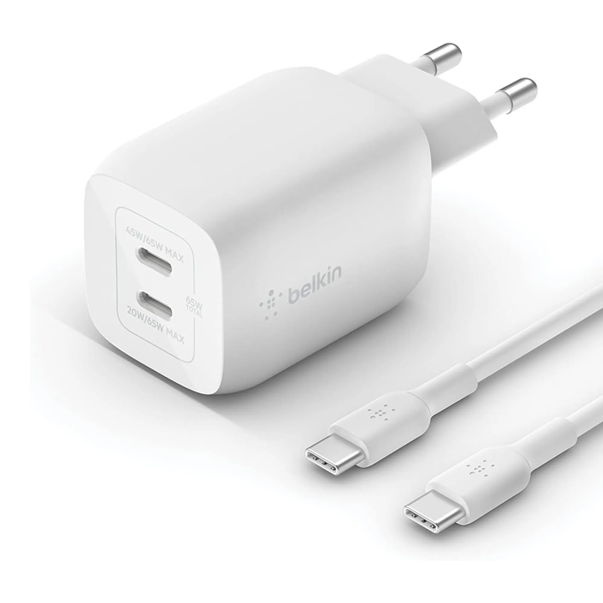 Купити Зарядний пристрій Belkin 65W 2хUSB-С GAN PD PPS + кабель USB-С to USB-C 2m White (WCH013VF2MWH-B6) - фото 1
