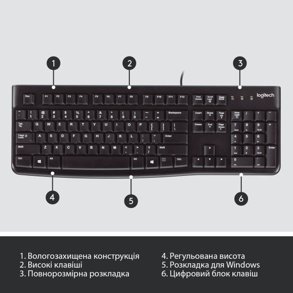 Купить Клавиатура Logitech K120 USB OEM Ukr - фото 6