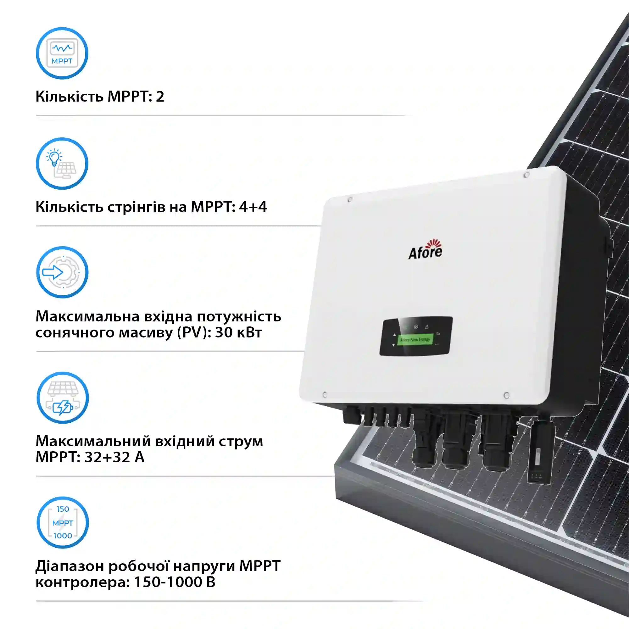 Купити Гібридний інвертор Afore AF20K-TH 20KW HV-battery 2 MPPT Wi-Fi 220/380V Трифазний - фото 4
