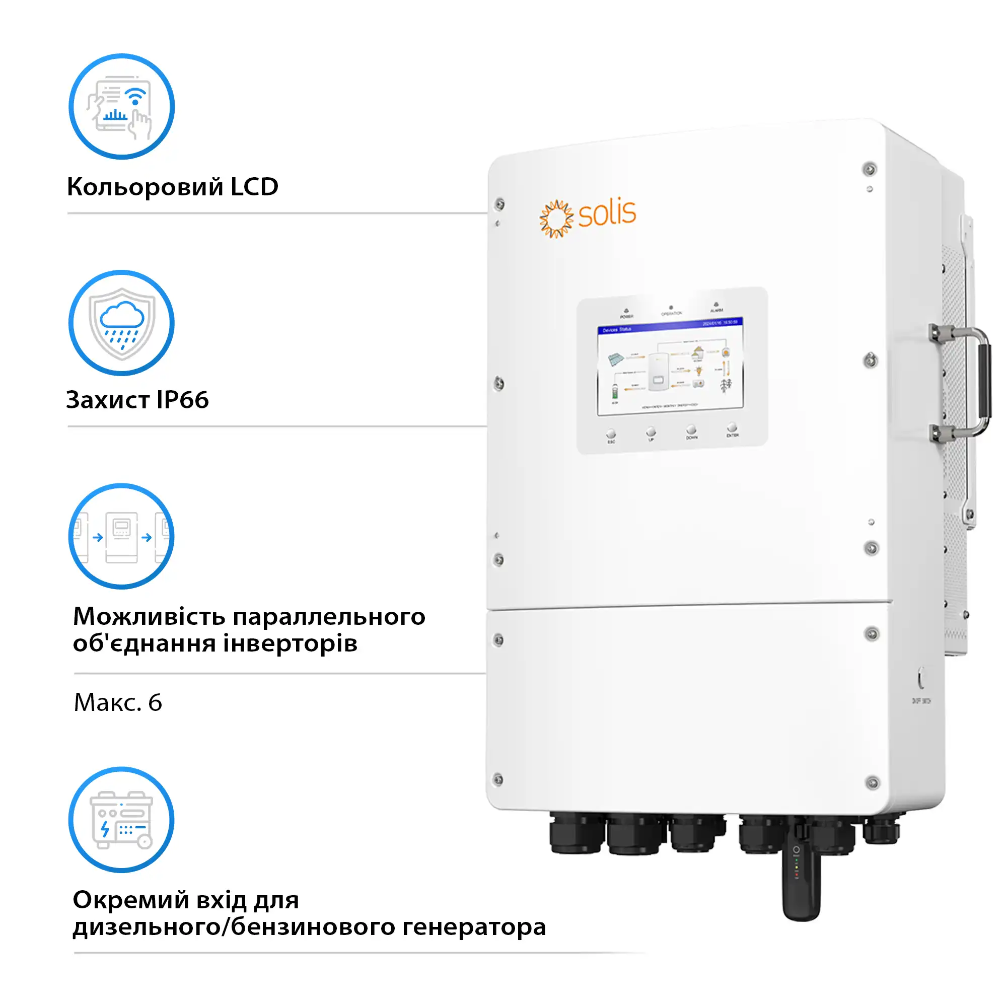 Купити Гібридний інвертор Solis S6-EH3P15K-L 15KW 48V 2 MPPT Wi-Fi 220/380V Трифазний - фото 4