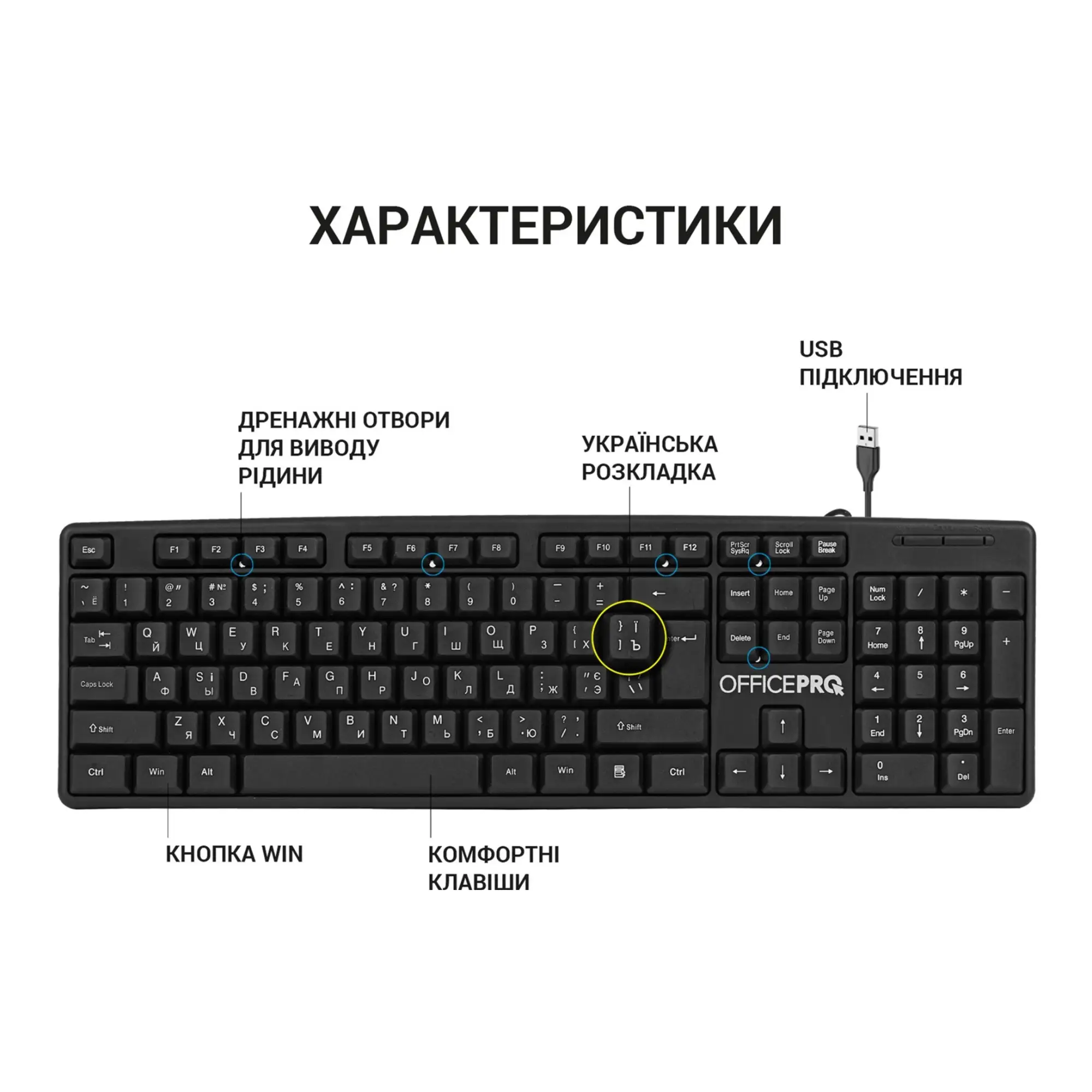 Купити Клавіатура OfficePro SK166 USB Black (SK166) - фото 4