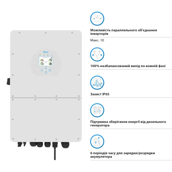 Купить Сетевой инвертор DEYE SUN-10K-G06P3-EU-AM2 10KW 2 MPPT Wi-Fi 220/380V Трехфазный - фото 3