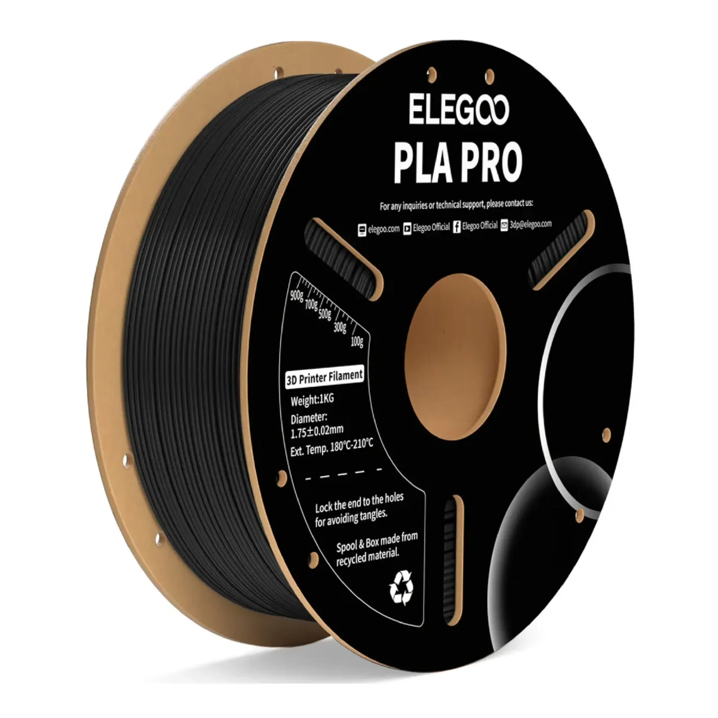 Купить PLA PRO Filament (пластик) для 3D принтера ELEGOO 1кг, 1.75мм, черный (50.203.0188) - фото 1