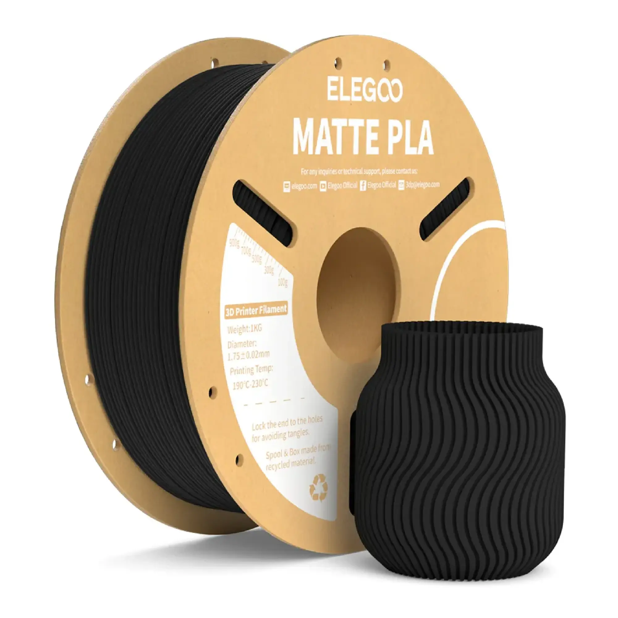 Купити PLA Filament (пластик) для 3D принтера ELEGOO матовий 1кг, 1.75мм, чорний (50.203.0250) - фото 1
