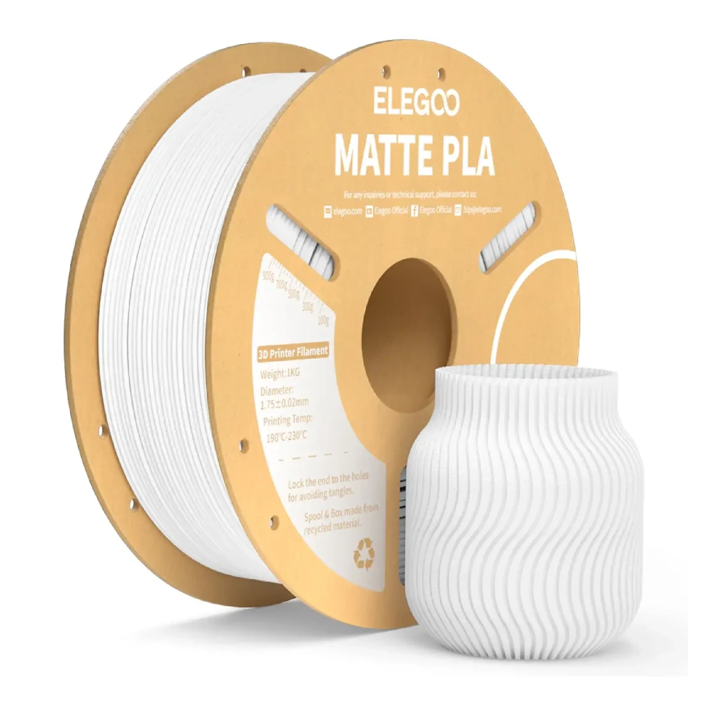 Купити PLA Filament (пластик) для 3D принтера ELEGOO матовий 1кг, 1.75мм, білий (50.203.0251) - фото 1