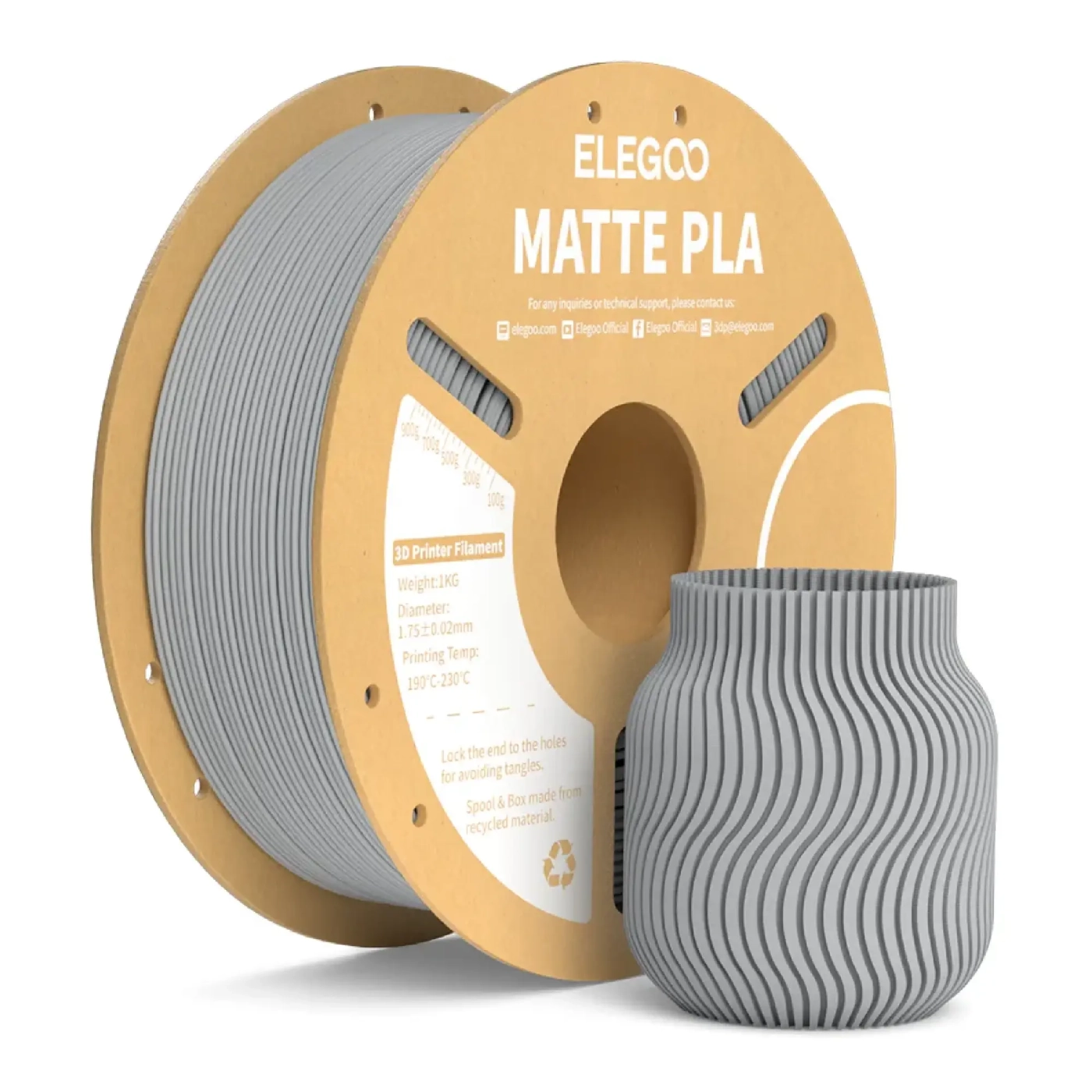 Купить PLA Filament (пластик) для 3D принтера ELEGOO матовый 1кг, 1.75мм, серый (50.203.0256) - фото 1