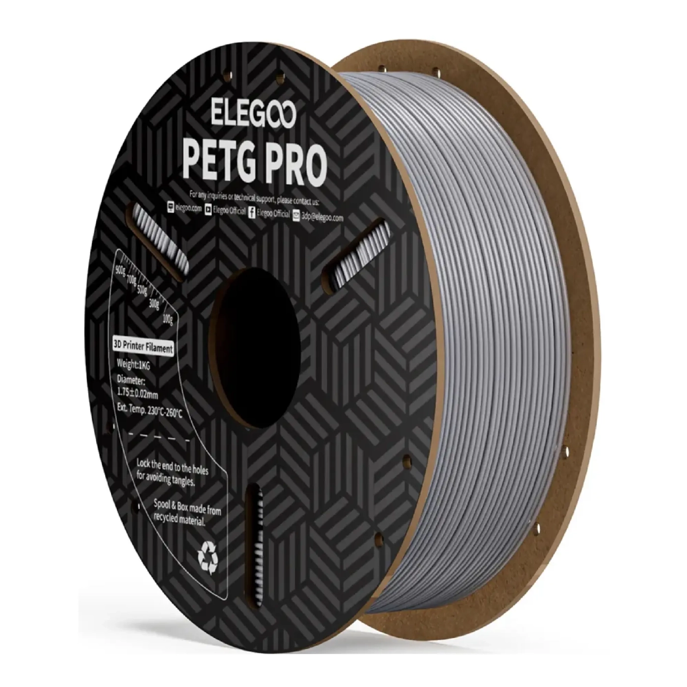 Купить PETG PRO Filament (пластик) для 3D принтера ELEGOO 1кг, 1.75мм, серый (50.203.0205) - фото 1