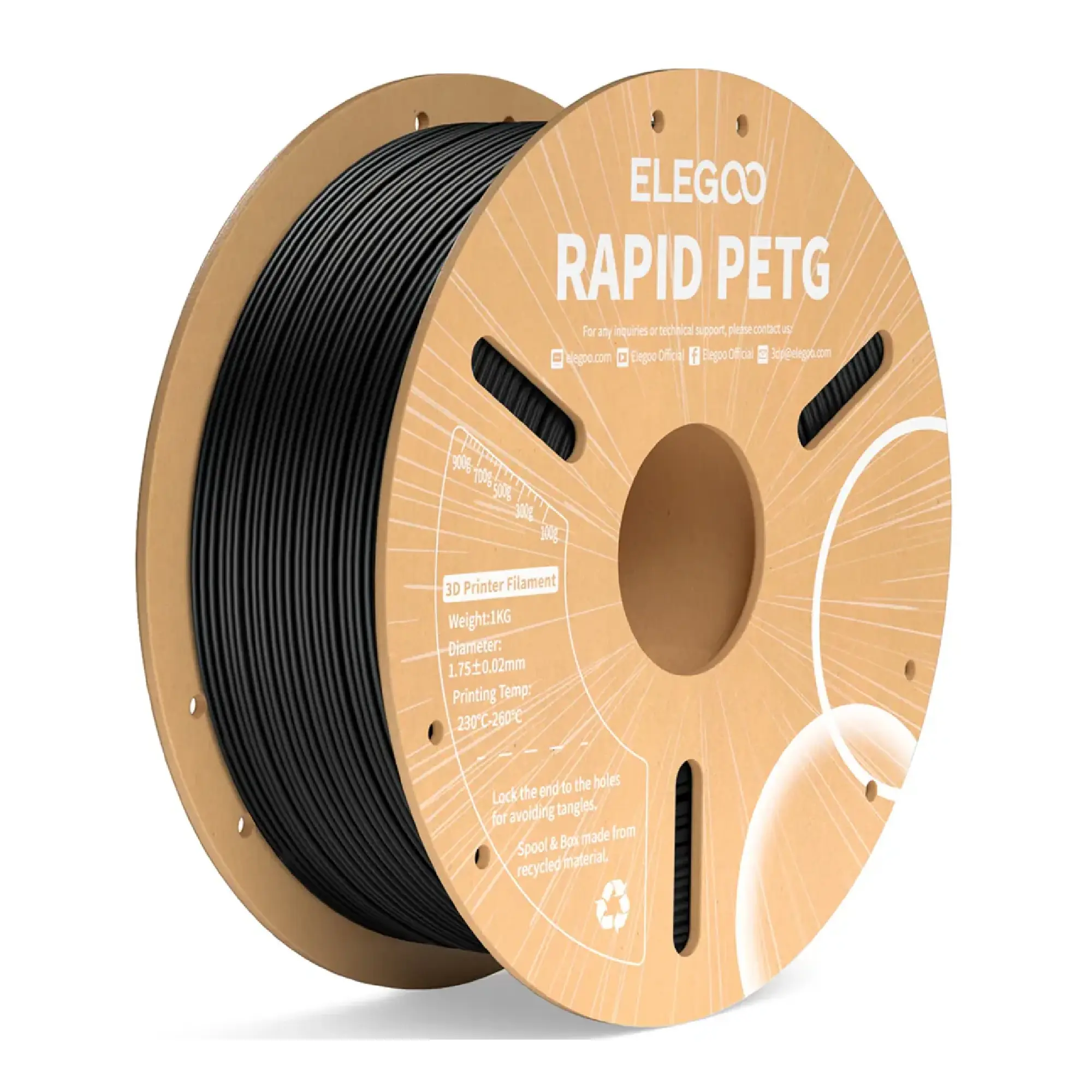 Купить Rapid PETG Filament (пластик) для 3D принтера ELEGOO 1кг, 1.75мм, черный (50.203.0216) - фото 1
