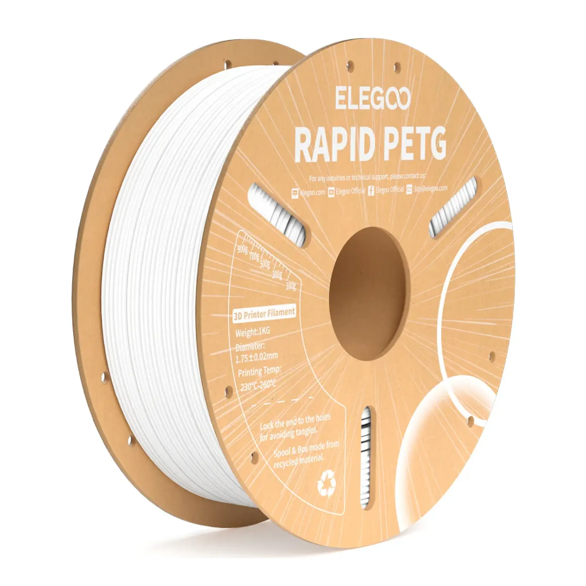 Купити Rapid PETG Filament (пластик) для 3D принтера ELEGOO 1кг, 1.75мм, білий (50.203.0217) - фото 1