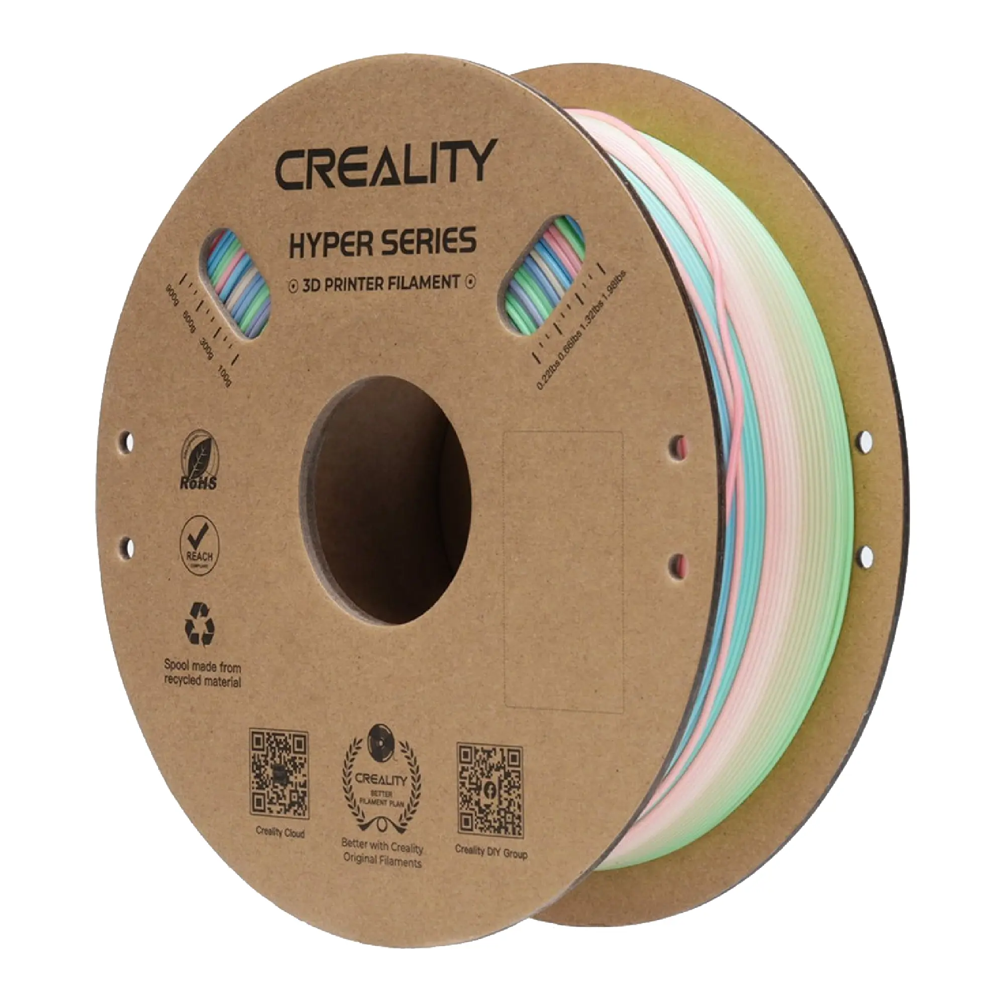 Купить Hyper PLA Filament (пластик) для 3D принтера CREALITY 1кг, 1.75мм, радужный, дикий цветок (длинный градиент) (3301010426) - фото 1