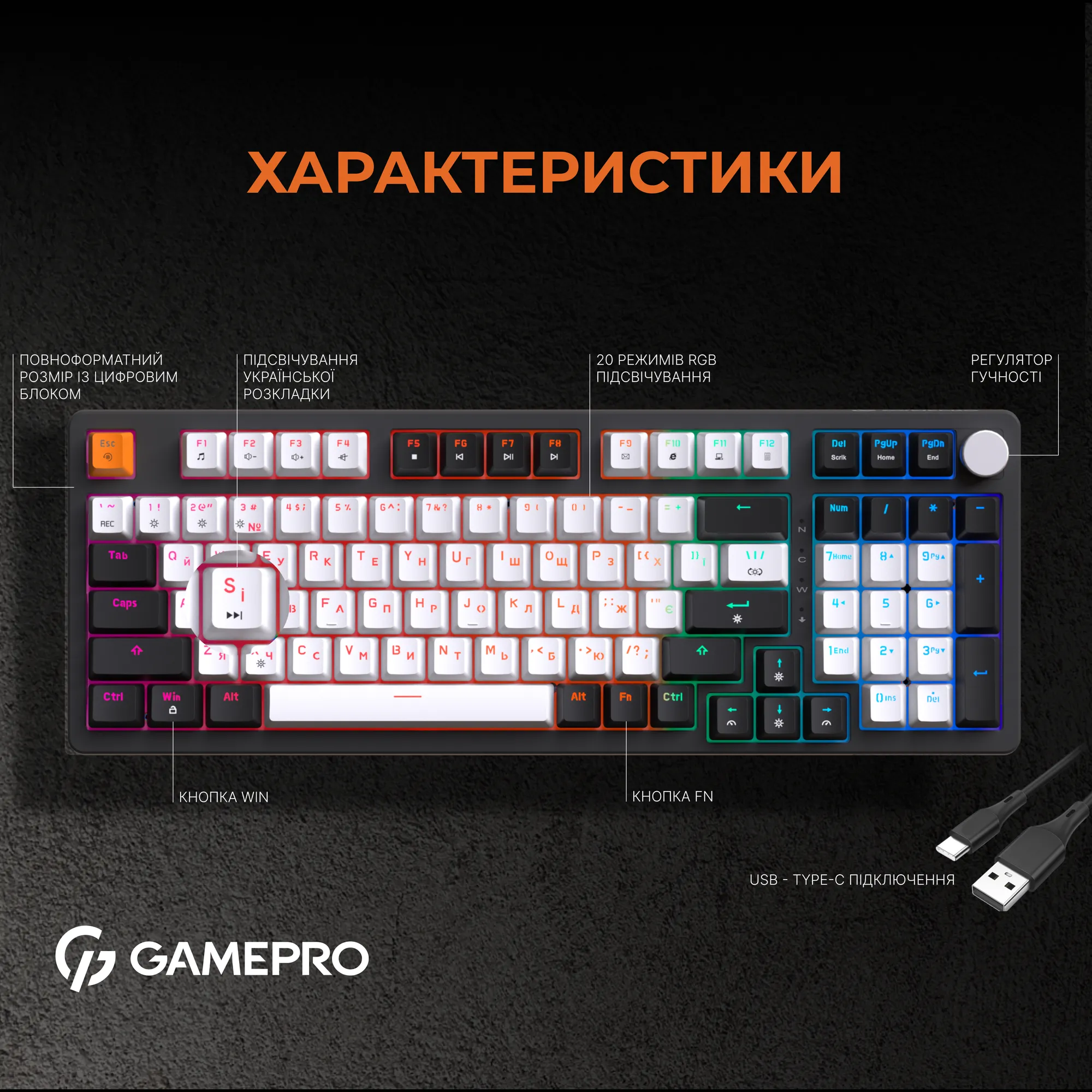 Купити Клавіатура GamePro MK170B Hot-Swap Red Switch RGB Black - фото 8