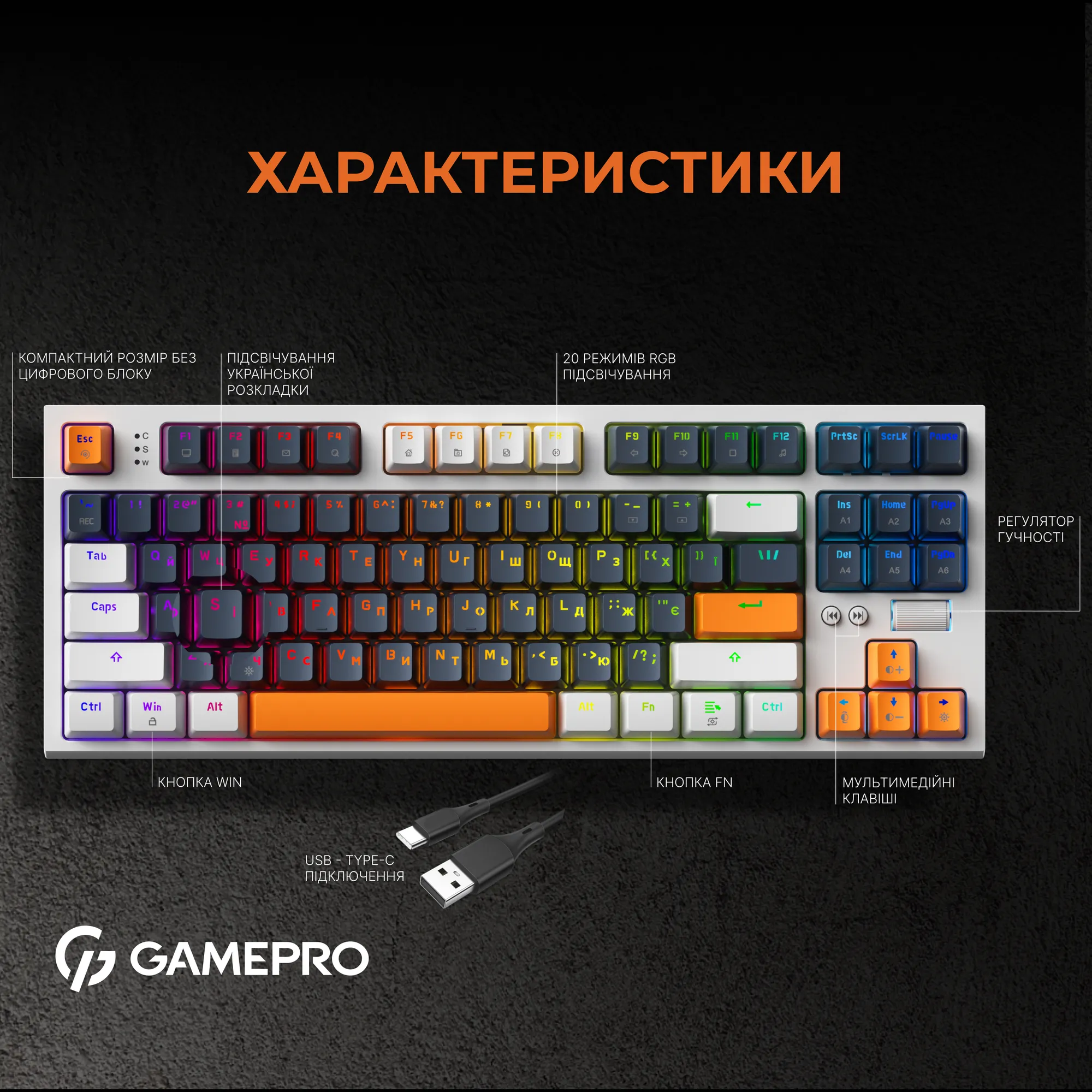 Купити Клавіатура GamePro MK180W Hot-Swap Red Switch RGB White - фото 8
