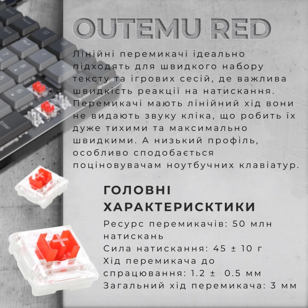 Купити Клавіатура GamePro MK145R Red Swich Low Profile USB Dark Gray - фото 7