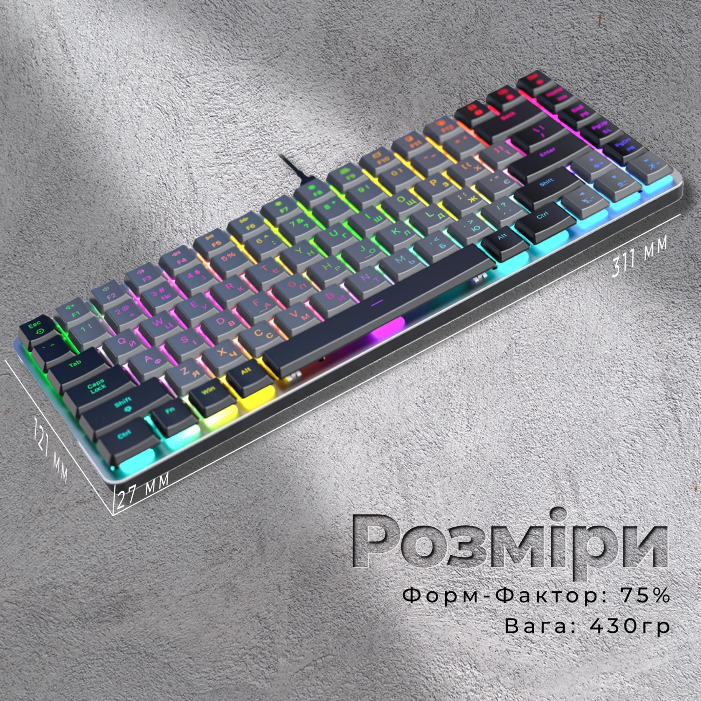Купить Клавиатура GamePro MK141R Red Swich Low Profile RGB USB Dark Gray - фото 5
