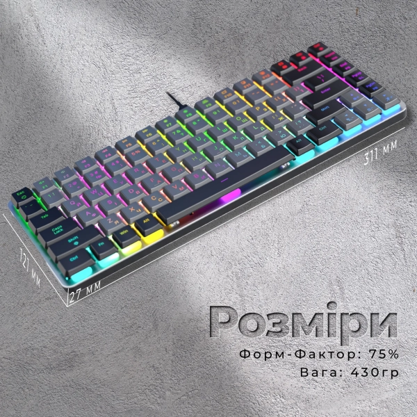 Купить Клавиатура GamePro MK141R Red Swich Low Profile RGB USB Dark Gray - фото 5