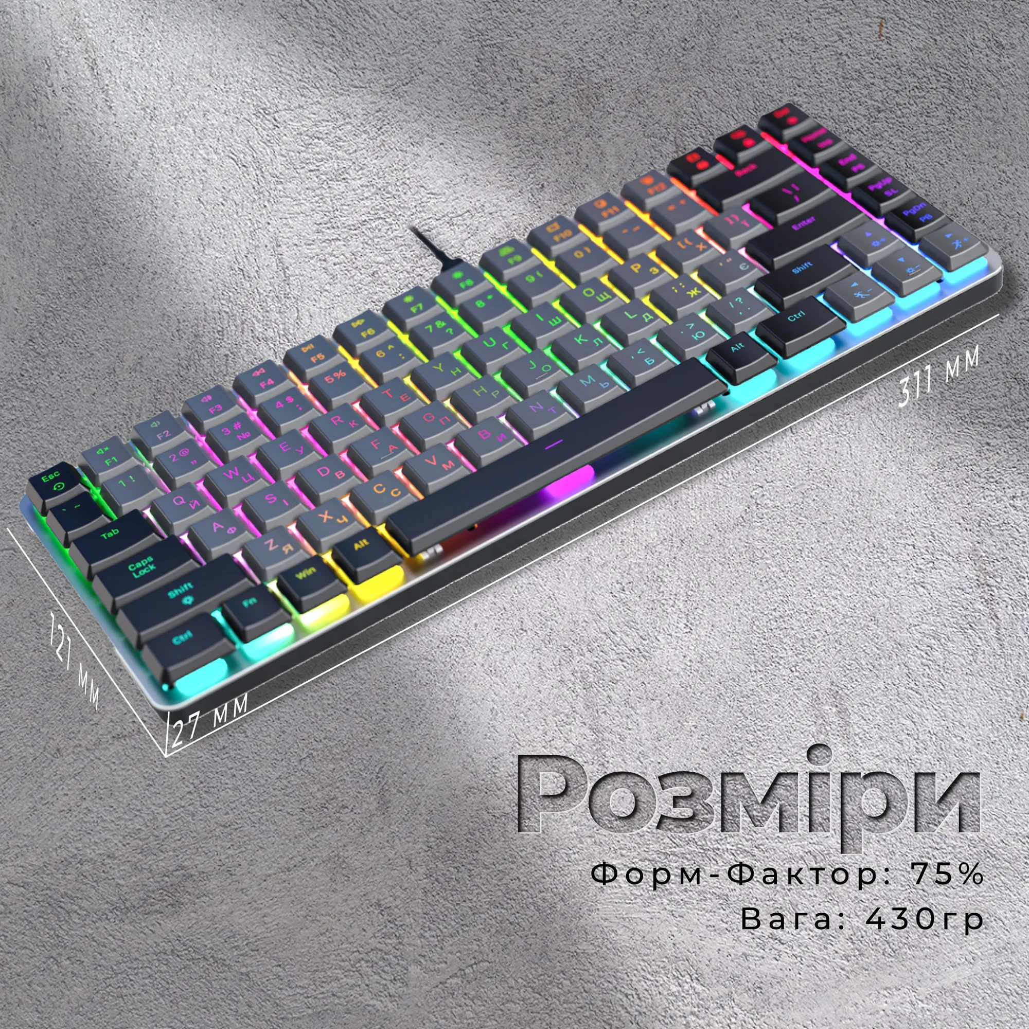Купить Клавиатура GamePro MK141R Red Swich Low Profile RGB USB Dark Gray - фото 5