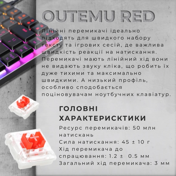 Купить Клавиатура GamePro MK141R Red Swich Low Profile RGB USB Dark Gray - фото 7