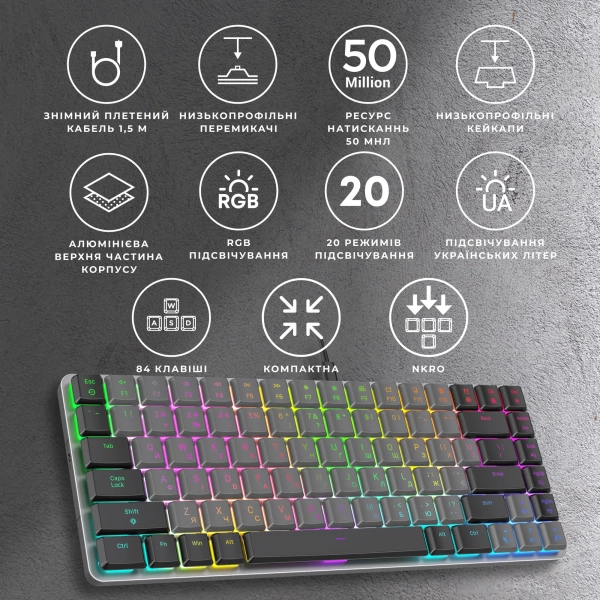 Купить Клавиатура GamePro MK141R Red Swich Low Profile RGB USB Dark Gray - фото 8