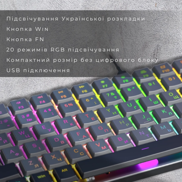 Купить Клавиатура GamePro MK141R Red Swich Low Profile RGB USB Dark Gray - фото 9