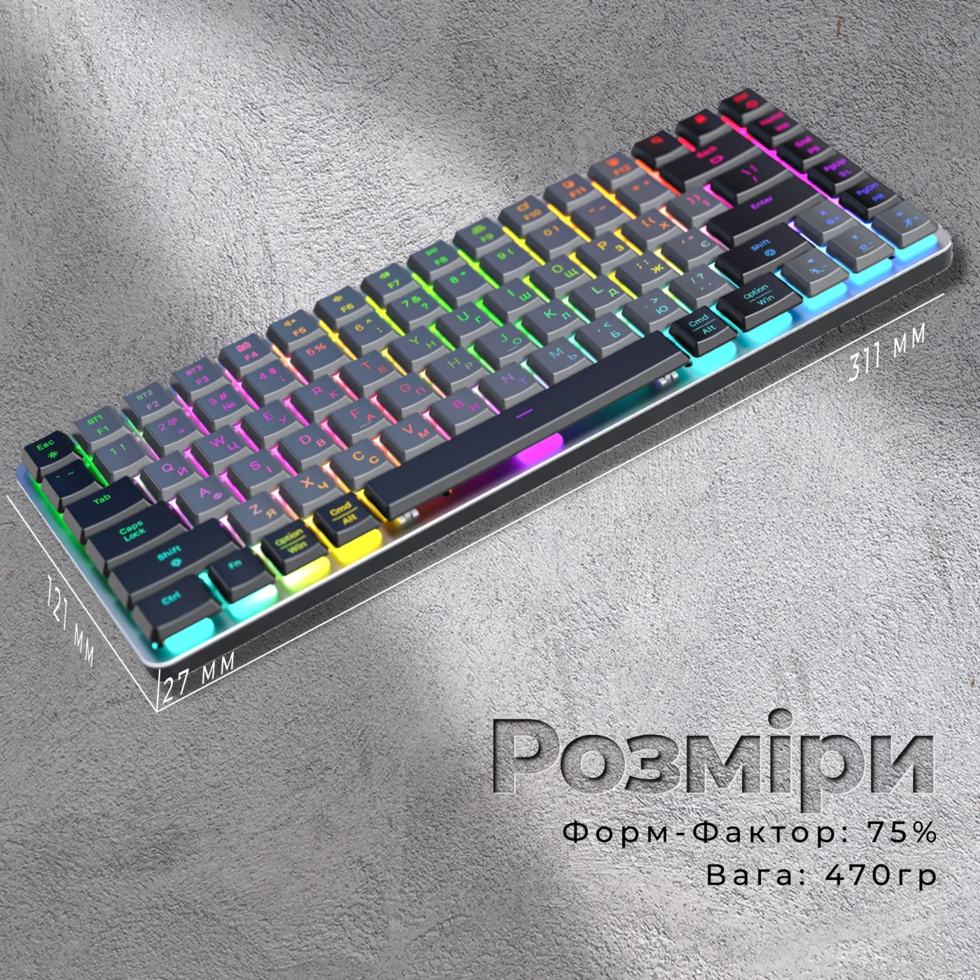 Купить Клавиатура GamePro MK230R Red Swich Low Profile RGB Wireless/Bluetooth/USB Dark Gray - фото 5