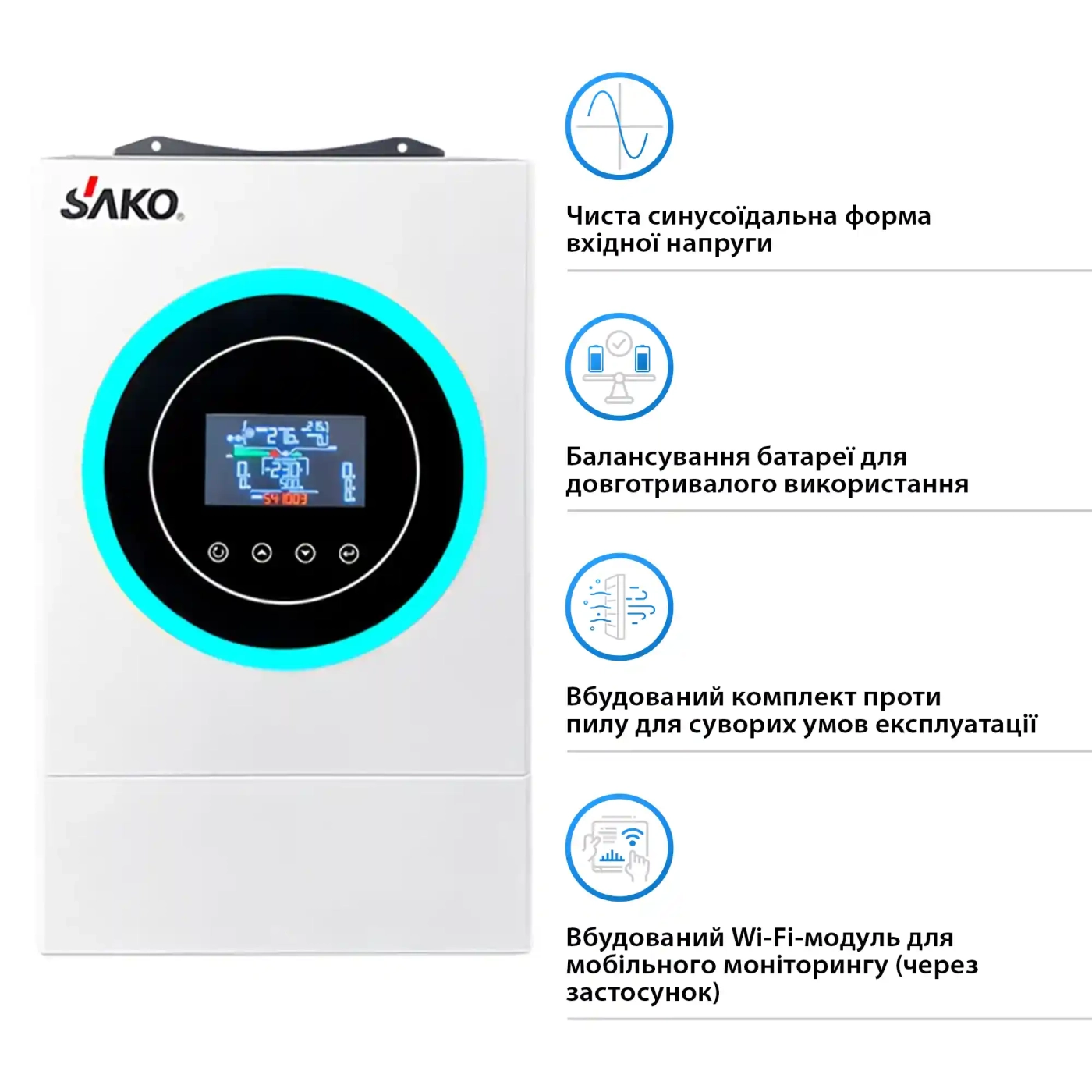 Купить Автономный инвертор SAKO SUNON V 6.2kW 48V 1 MPPT Wi-Fi 220V Однофазный (SUNON V 6.2kW) - фото 3