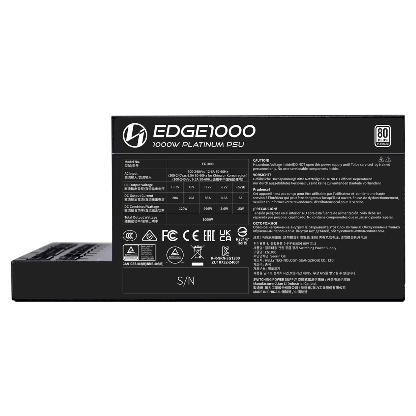 Купить Блок питания Lian Li EDGE1000 80 PLUS Platinum Black (G9P.EG1000.BE00.EU) - фото 3