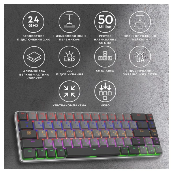 Купить Клавиатура GamePro MK122R Red Switch Low Profile Wireless Dark Gray - фото 6
