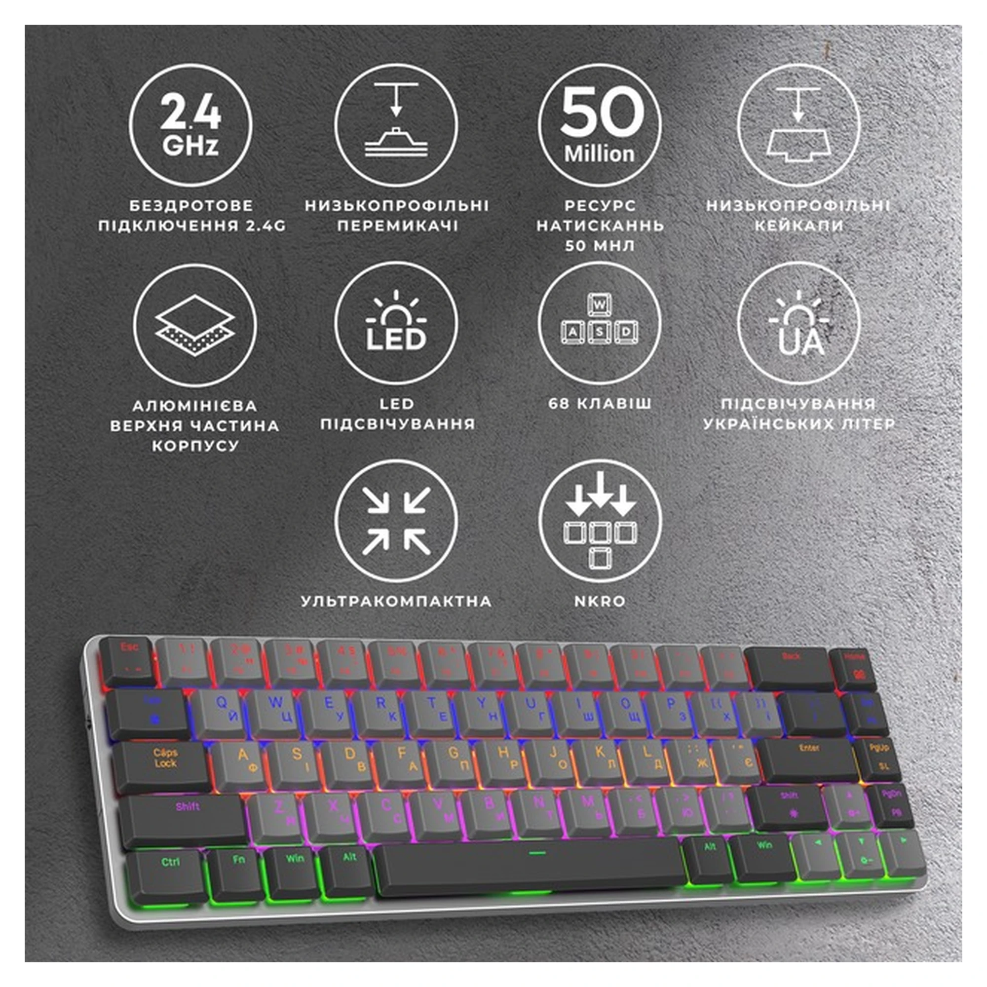 Купить Клавиатура GamePro MK122R Red Switch Low Profile Wireless Dark Gray - фото 6