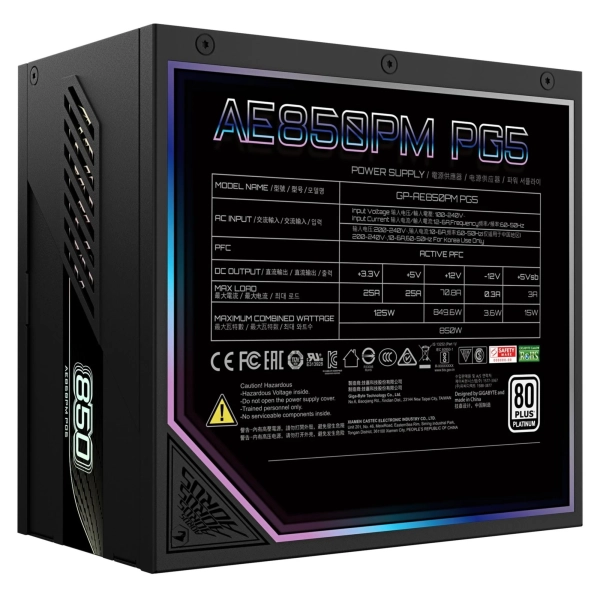 Купить Блок питания Gigabyte AE850PM PG5 850W 80+ Platinum Modular PCIe 5.0 (GP-AE850PM PG5) Black - фото 6