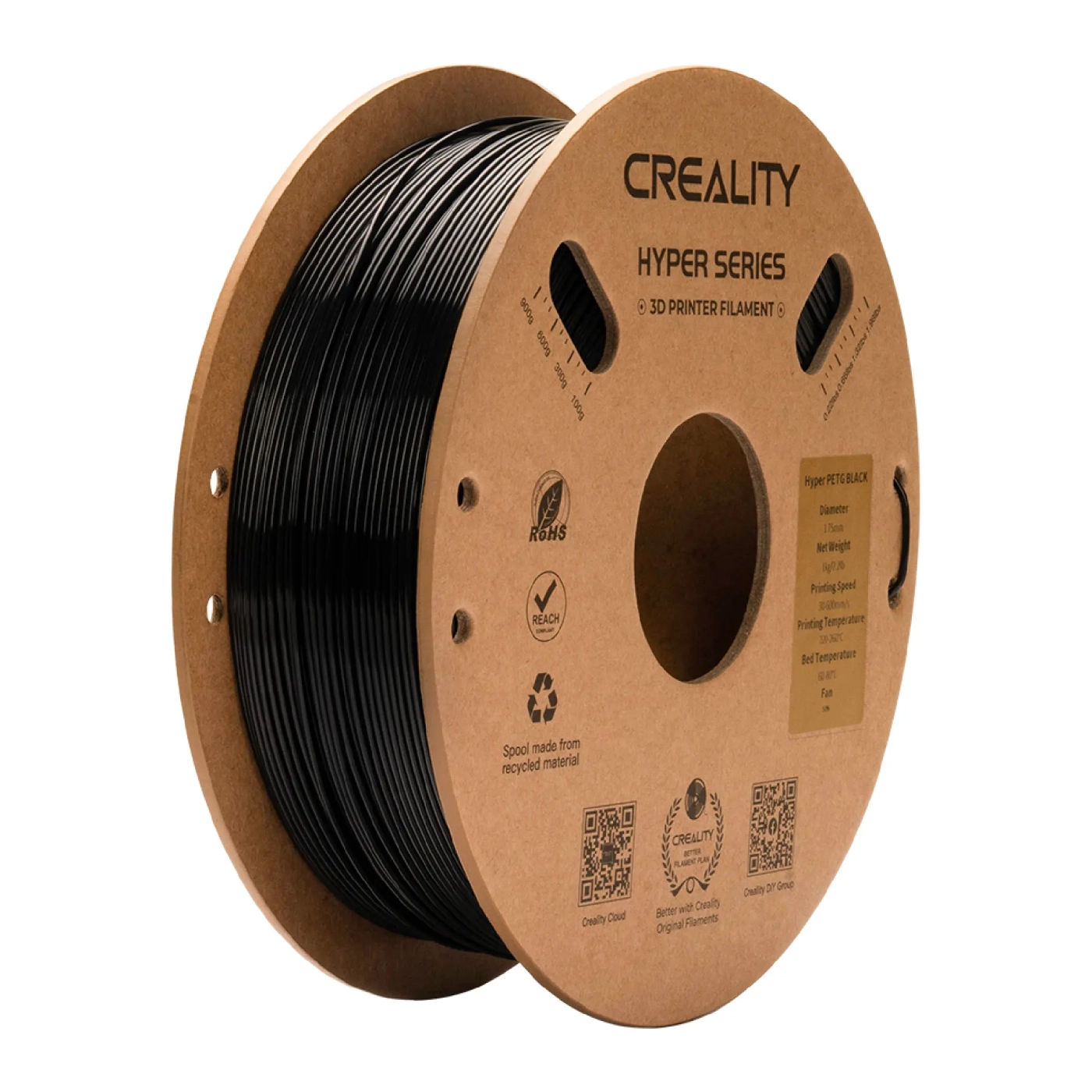 Купить Hyper PETG Filament (пластик) для 3D принтера CREALITY 1кг, 1.75мм, черный (3301030043) - фото 1