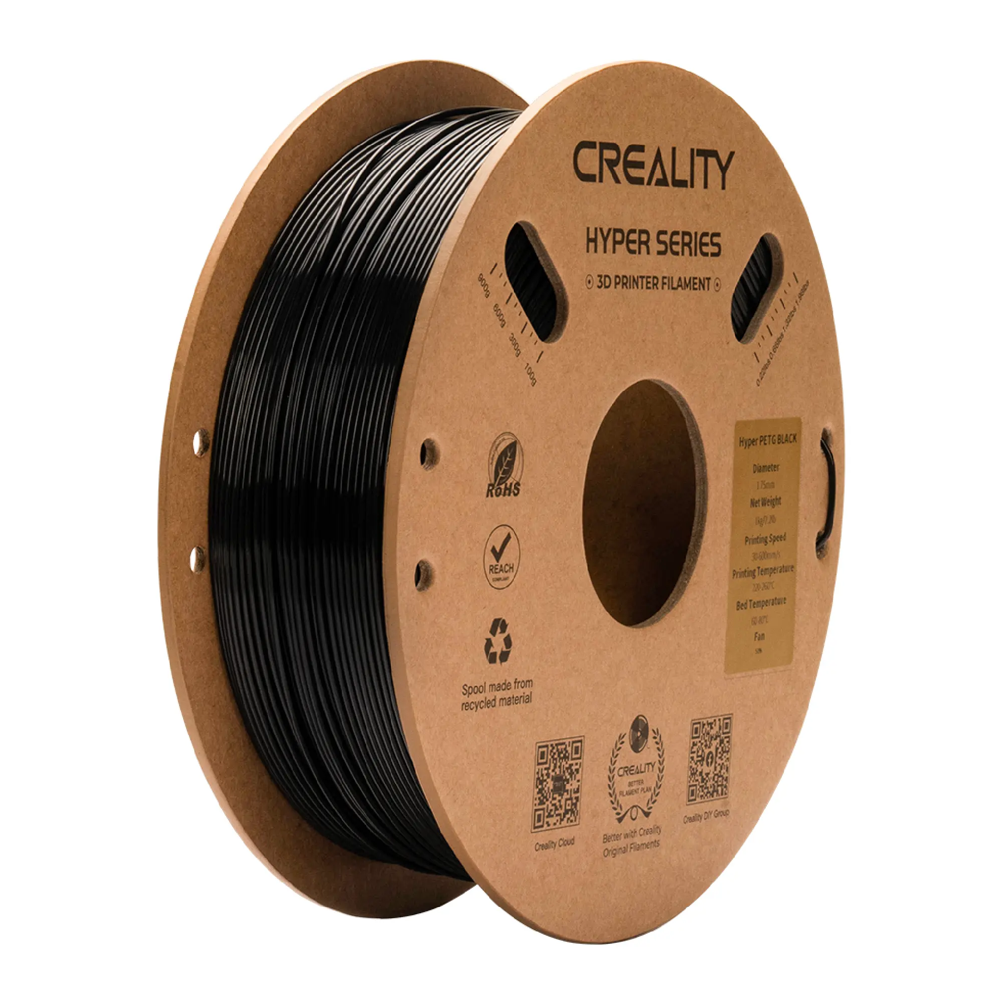 Купить Hyper PETG Filament (пластик) для 3D принтера CREALITY 1кг, 1.75мм, черный (3301030043) - фото 1