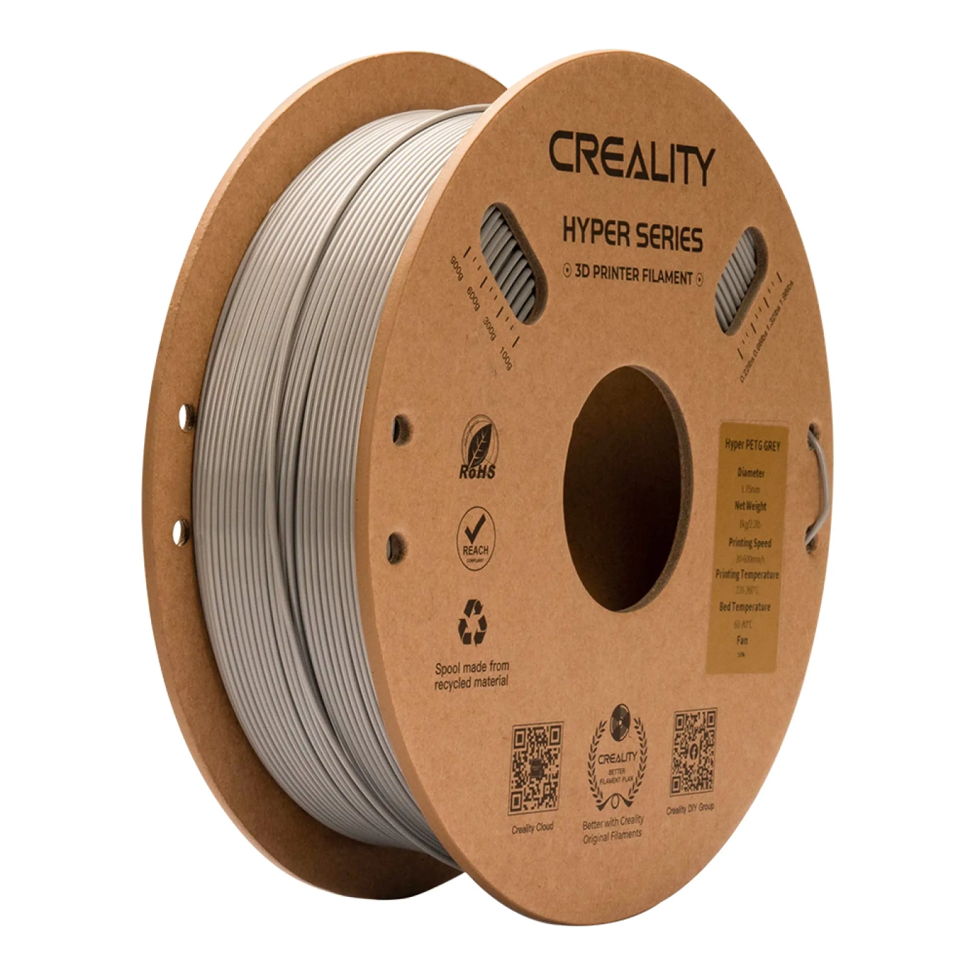 Купить Hyper PETG Filament (пластик) для 3D принтера CREALITY 1кг, 1.75мм, серый (3301030068) - фото 1
