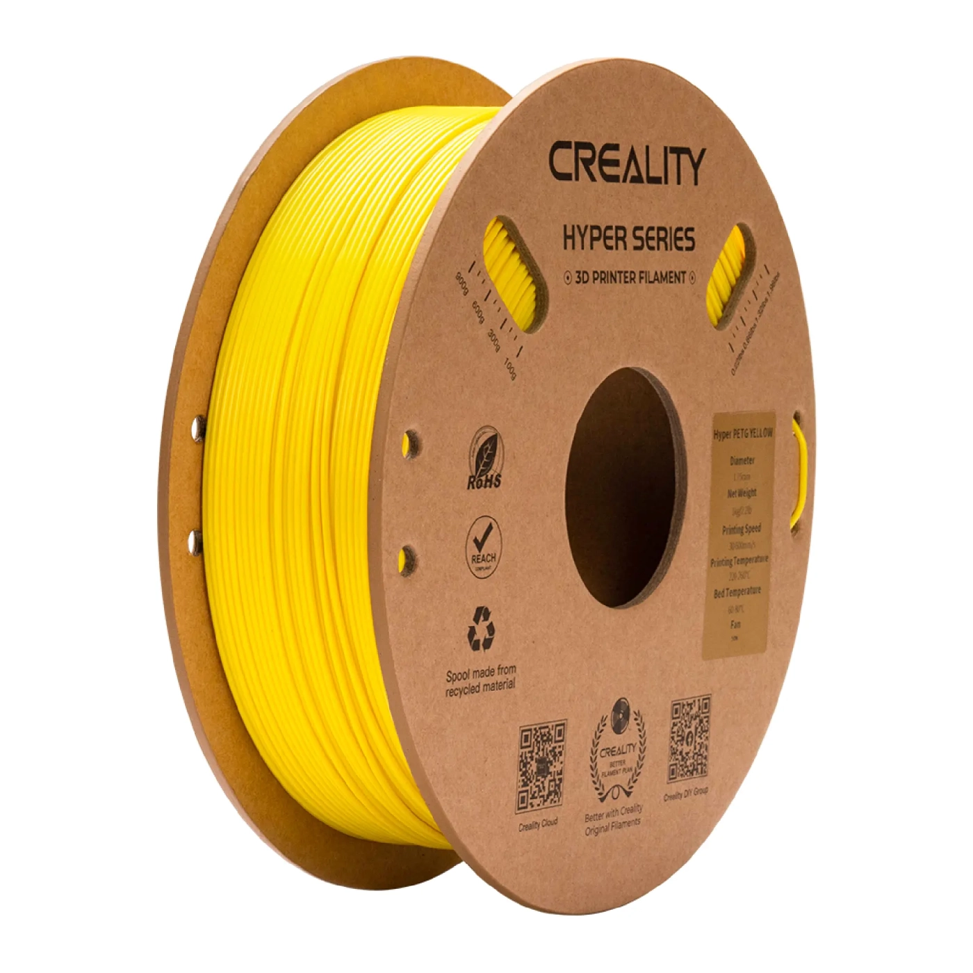 Купить Hyper PETG Filament (пластик) для 3D принтера CREALITY 1кг, 1.75мм, желтый (3301030071) - фото 1