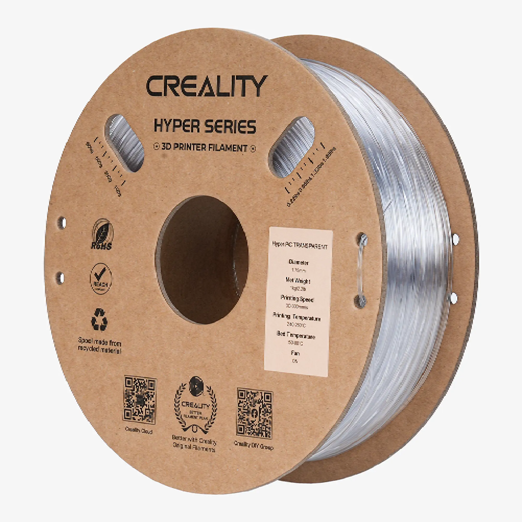 Купить Hyper PC Filament (пластик) для 3D принтера CREALITY 1кг, 1.75мм, прозрачный (3301070013) - фото 2