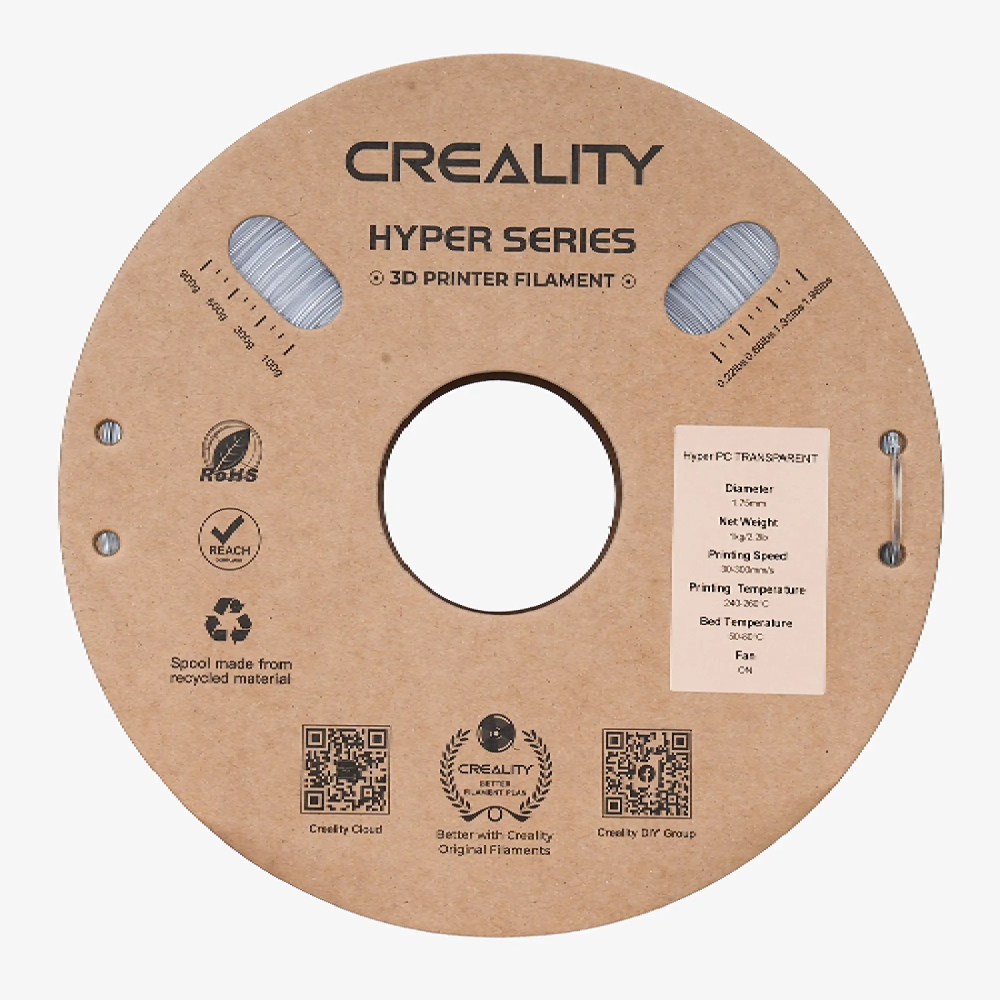 Купить Hyper PC Filament (пластик) для 3D принтера CREALITY 1кг, 1.75мм, прозрачный (3301070013) - фото 3