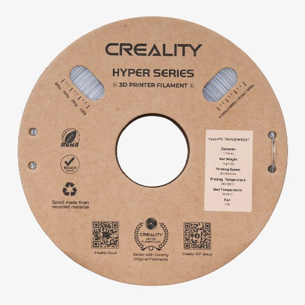 Купить Hyper PC Filament (пластик) для 3D принтера CREALITY 1кг, 1.75мм, прозрачный (3301070013) - фото 3
