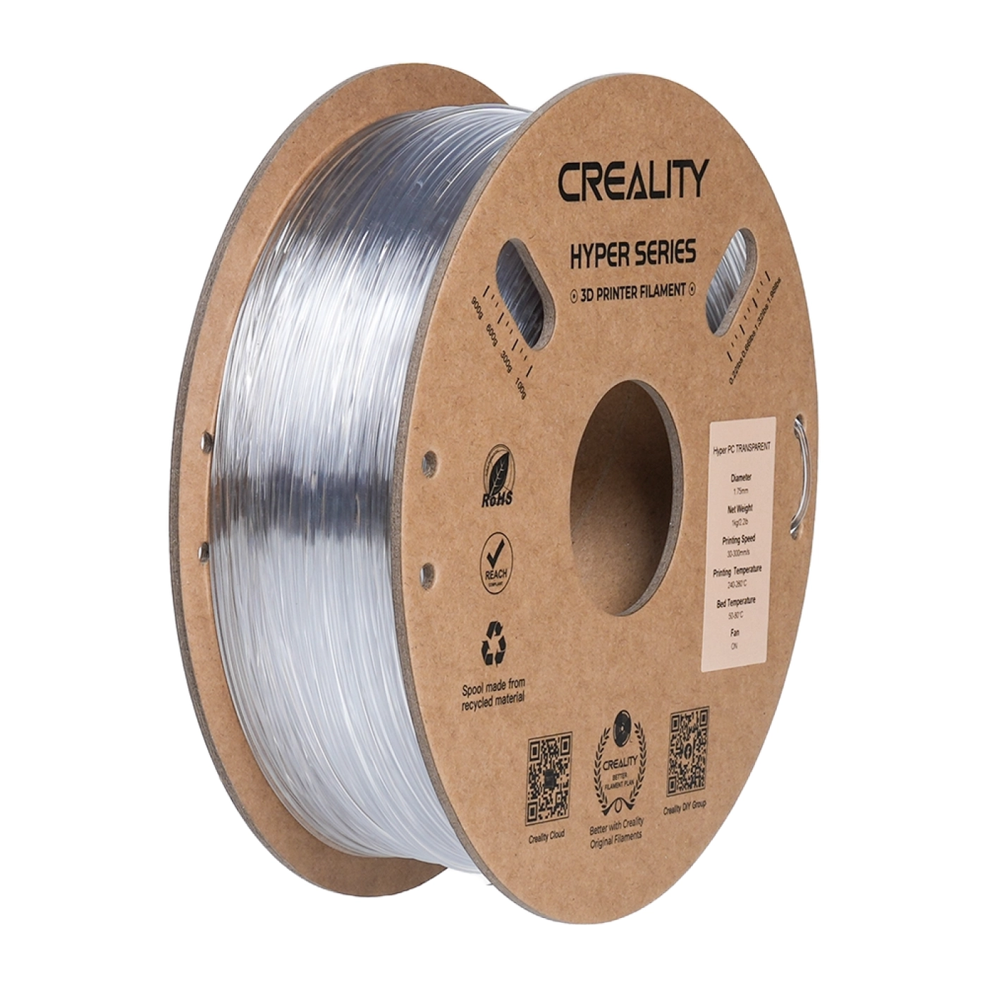 Купить Hyper PC Filament (пластик) для 3D принтера CREALITY 1кг, 1.75мм, прозрачный (3301070013) - фото 1